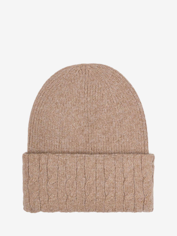 Шапка вязаная с отворотом, бежевый